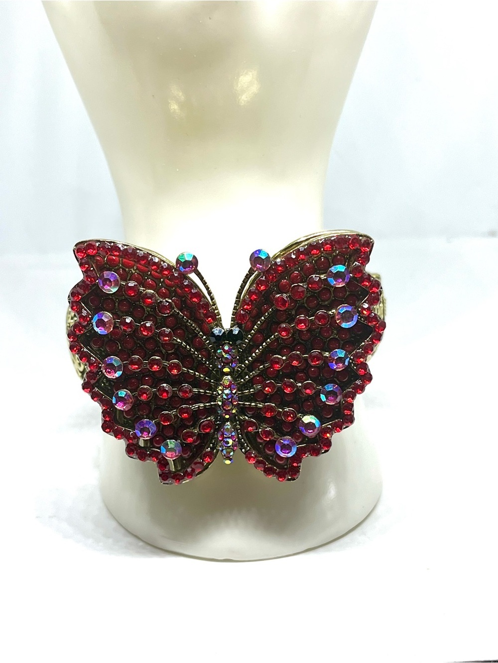 Gold-Tone Red Crystal Butterfly Cuff Bracelet